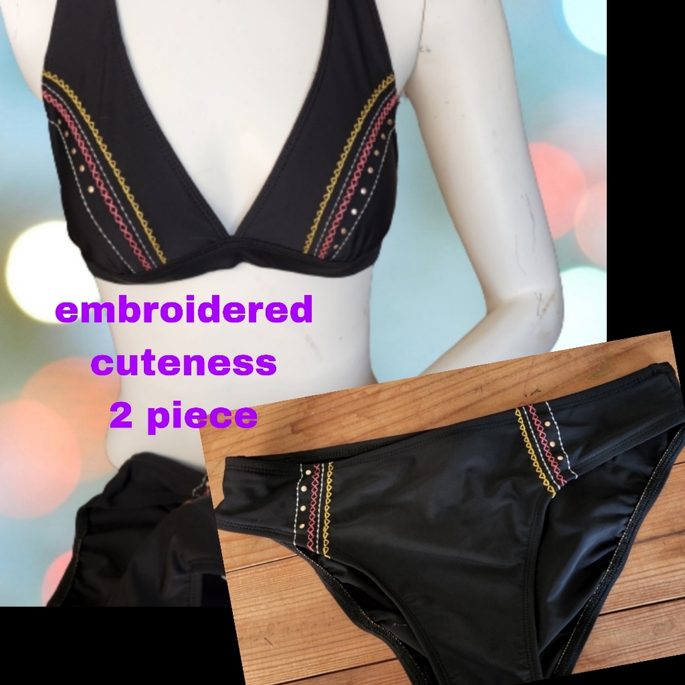 VM black embroidered bikini small
